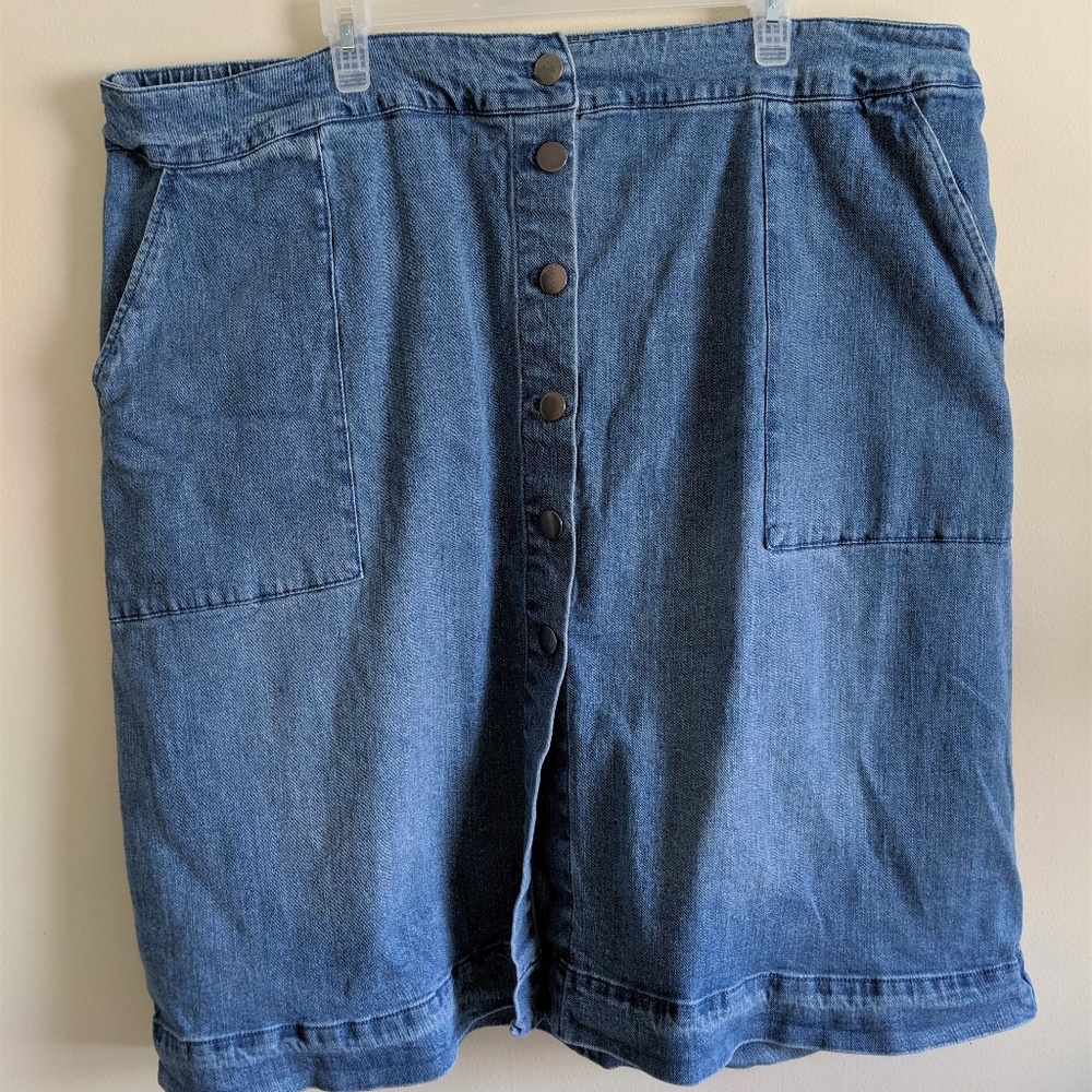 Button Front Denim Skirt